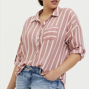 Torrid Plus Size Dusty Pink & White Striped Button Front Tunic - Size 3X